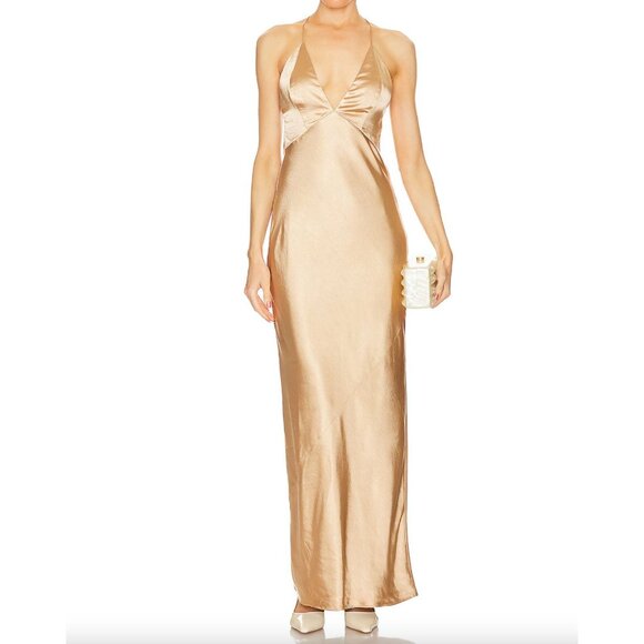 NEW L'Academie Imogen Maxi Dress Champagne NWT - Size M - Picture 1 of 11